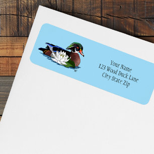 Colourful Wood Duck Water Lily Wildlife Blue Return Address Label