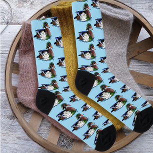 Colourful Wood Duck Water Lily Wildlife Blue Socks