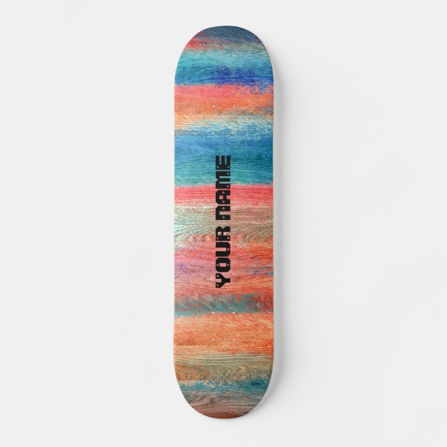 Colourful Wood Grain Skateboard (Front)