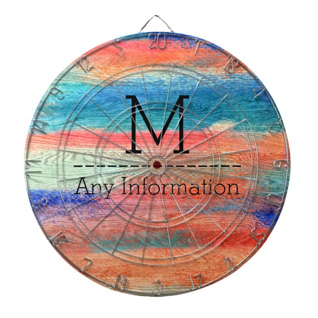 Colourful Wood Grain Texture Monogram Dartboard (Front)