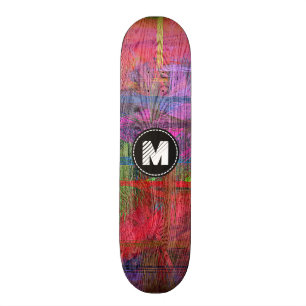 Colourful Wood Grain Texture Monogram Skateboard