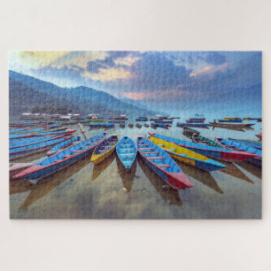 Colourful Wooden Boats Phewa Lake Nepal Travel Jigsaw Puzzle