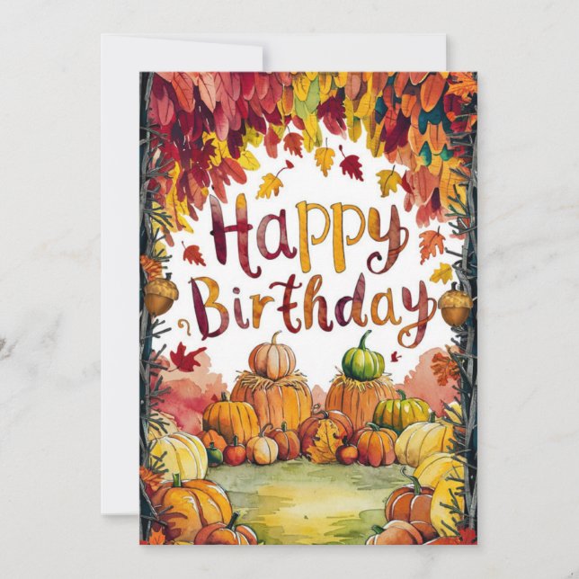 Colourful Woodland Autumn Fall Happy Birthday Card (Front)