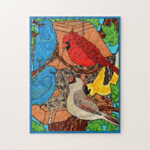 Colourful Woodland Watercolor Wild Birds Tree Hous Jigsaw Puzzle