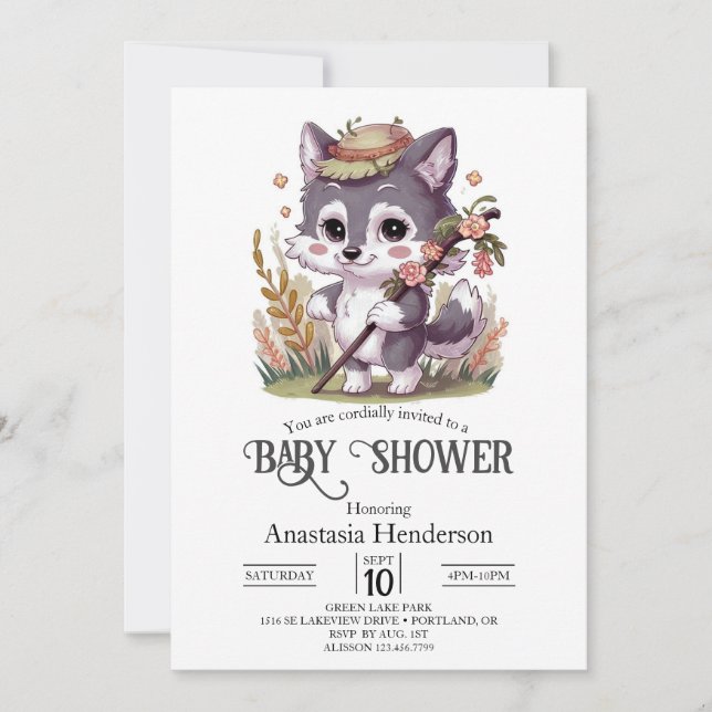 Colourful Woodland Wolf Baby Shower Invitation (Front)