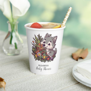 Colourful Woodland Wolf Baby Shower Paper Cups