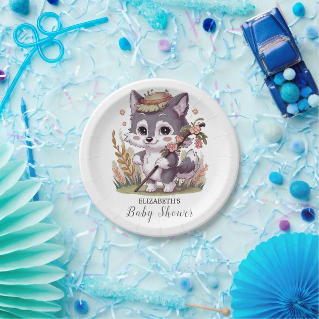 Colourful Woodland Wolf Baby Shower Paper Plate (Party)
