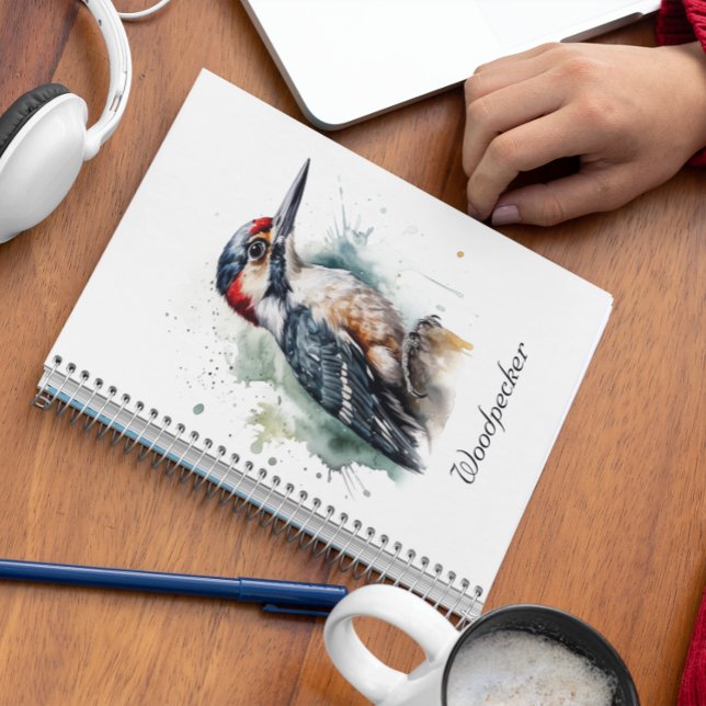 Colourful Woodpecker in watercolor customisable Notebook (Creator Uploaded)