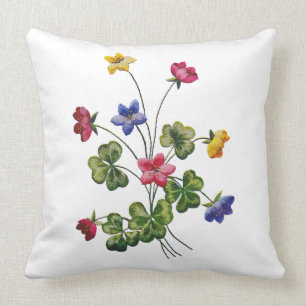 Colourful Woodsorrel Faux Embroidered Pillow