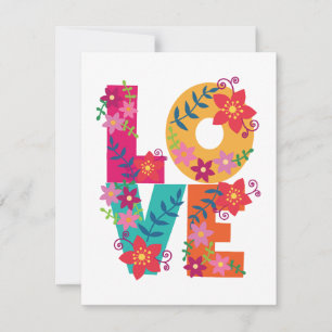 Colourful word love decorated with flowers card
