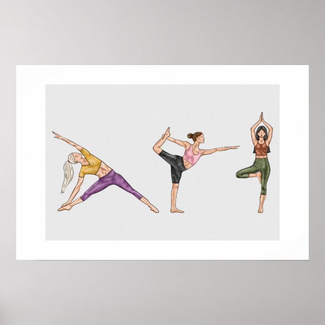 Colourful Workout Fitness Yoga Pose Balancing Wome Poster (Front)
