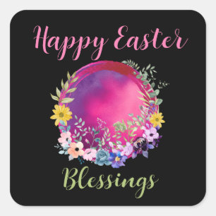 Colourful World Happy Easter Blessing Custom Text  Square Sticker