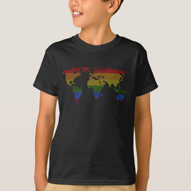 Colourful World Map Equal Pride Gay Lesbian Queer T-Shirt (Front)