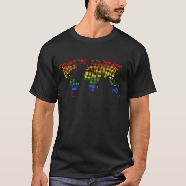 Colourful World Map Equal Pride Gay Lesbian Queer T-Shirt (Front)