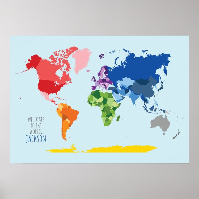Colourful World Map Personalised Poster (Front)