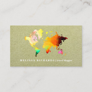 Colourful World Map Travel  Blog Business Card