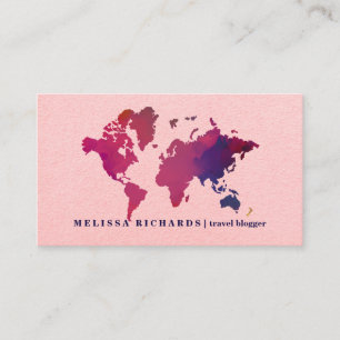Colourful World Map Travel  Blog Business Card
