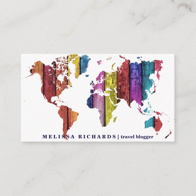 Colourful World Map Travel  Blog Business Card (Front)