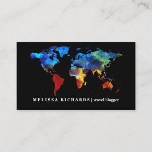 Colourful World Map Travel Blog Business Card