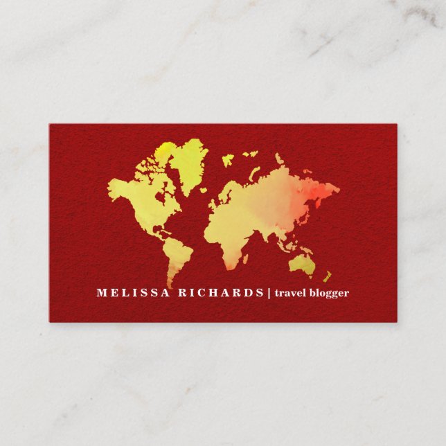 Colourful World Map Travel  Blog Business Card (Front)
