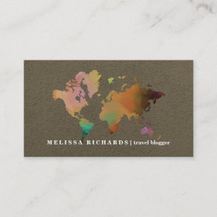 Colourful World Map Travel Blog Business Card