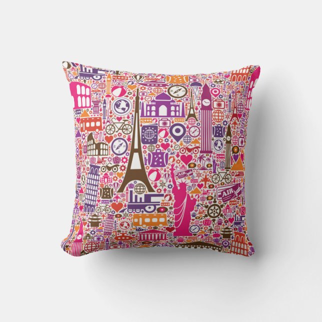 Colourful World Pattern Cushion (Front)