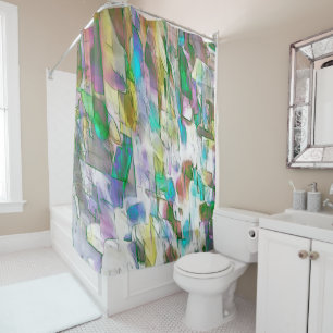 Colourful worn, fray between matte and satin shower curtain