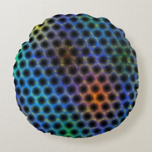 Colourful worn with black polka dots. round cushion