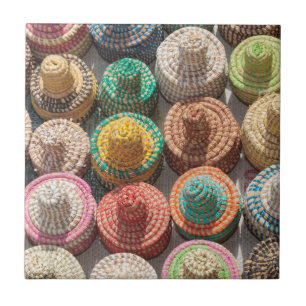 Colourful Woven Hats Ceramic Tile