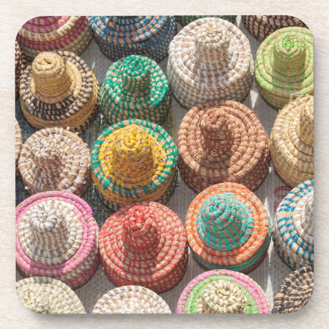 Colourful Woven Hats Coaster (Front)