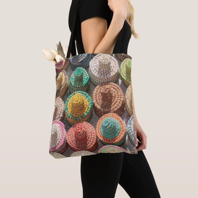Colourful Woven Hats Tote Bag (Close Up)