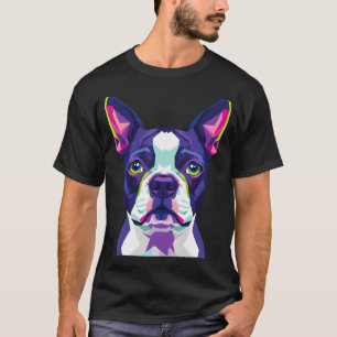 Colourful Wpap Style Boston Terrier Geometric Pop T-Shirt