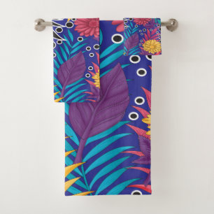 Colourful wrapping paper featuring creative floral bath towel set