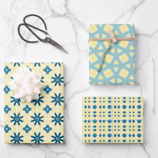 Colourful Wrapping Paper Flat Sheet Set of 3 (Front)