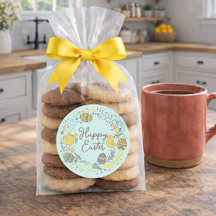 Colourful Wreath of Joyful Chicks Eggs and Greetin Classic Round Sticker