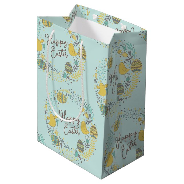 Colourful Wreath of Joyful Chicks Eggs and Greetin Medium Gift Bag (Back Angled)