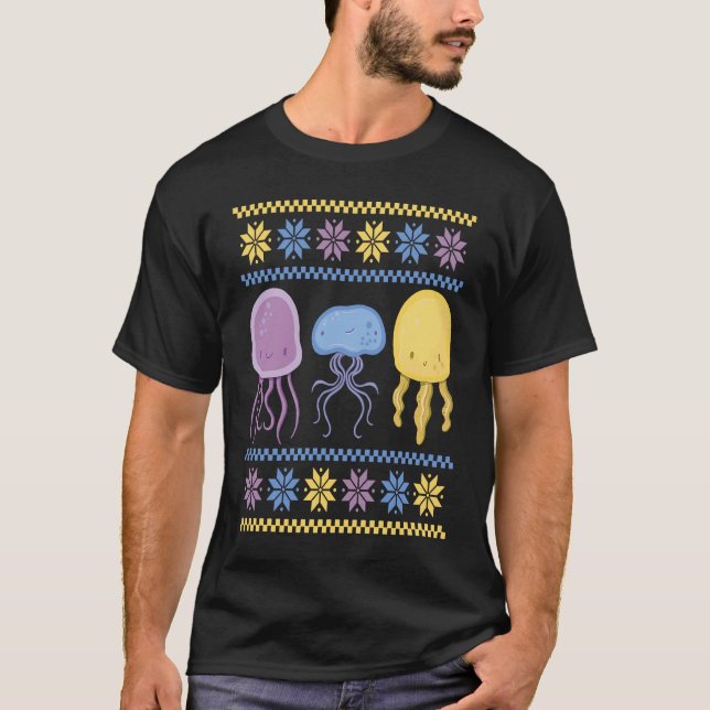 Colourful Xmas outfit with three different jellyfi T-Shirt (Front)