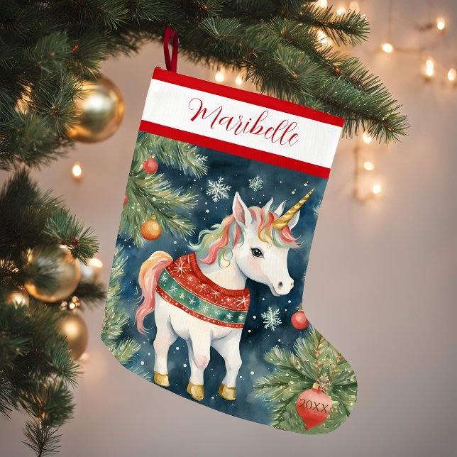 Colourful Xmas Unicorn Large Christmas Stocking (Creator Uploaded)
