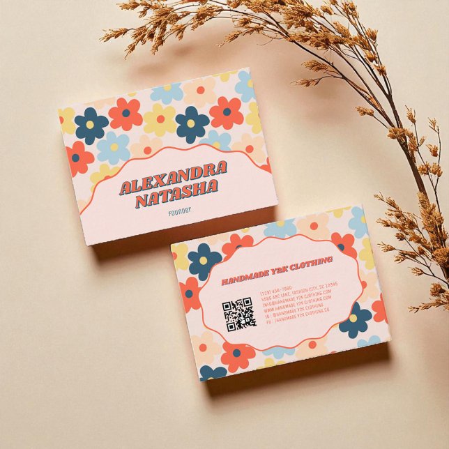Colourful Y2K Flower Handmade Clothing Business Card (Colorful Y2K Flower Handmade Clothing Business Card)