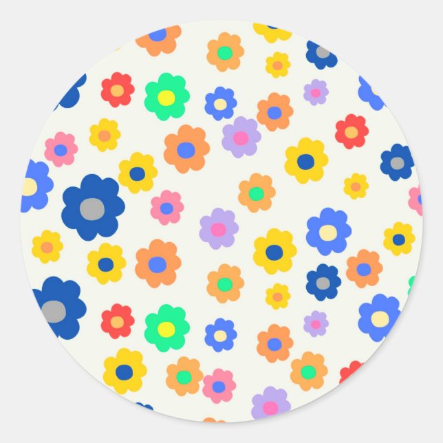 Colourful Y2K Small Flower Indie Pattern Classic Round Sticker (Front)