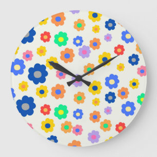 Colourful Y2K Small Flower Indie Pattern Large Clock