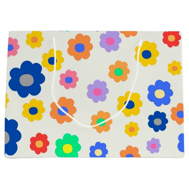Colourful Y2K Small Flower Indie Pattern Large Gift Bag (Front)