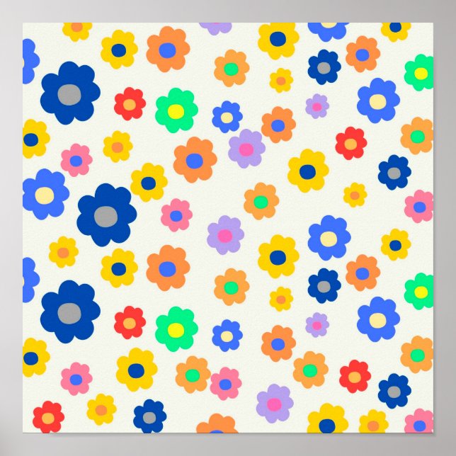 Colourful Y2K Small Flower Indie Pattern Poster (Front)