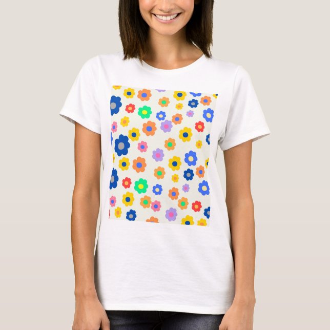 Colourful Y2K Small Flower Indie Pattern T-Shirt (Front)