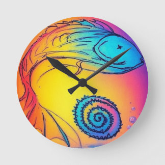 Colourful yaie fish  round clock