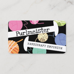Colourful yarn balls knitting needles knitter business card