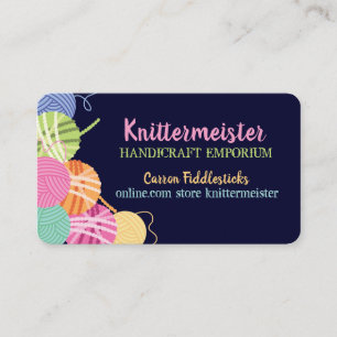 Colourful yarn knitter knitting needles crafter business card