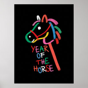 Colourful Year of the Horse Hand-Drawn Art Print
