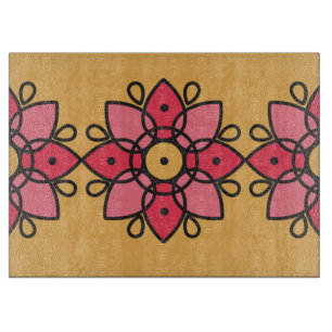 colourful yellow and pink design for home cutting board