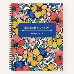 Colourful Yellow Blue Coral Floral Pattern Busines Notebook